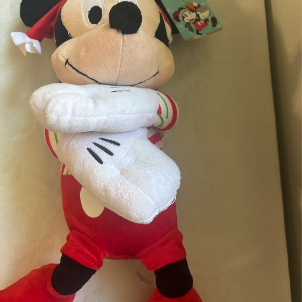 Disney Mickey Mouse Striped Holiday Plush - Red, White, and Black - Picture 3 of 3